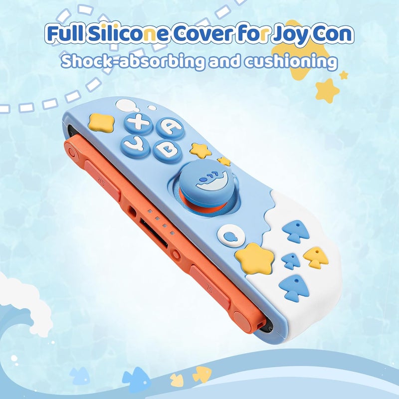 GEEKSHARE Protective Case Compatible with Joy Con of Switch 2 Controllers,Silicone Switch Controller Skin, Anti-Slip Protective Case for Switch 2 (2025) with 2 Thumb Grips - Shark Party - Image 4